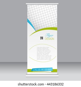 Roll up banner stand template. Abstract background for design,  business, education, advertisement. Green and blue color. Vector  illustration.