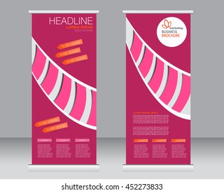 Roll up banner stand template. Abstract background for design,  business, education, advertisement.  Pink color. Vector  illustration.