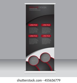 Roll up banner stand template. Abstract background for design,  business, education, advertisement. Black and red color. Vector  illustration