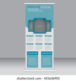 Roll up banner stand template. Abstract background for design,  business, education, advertisement. Blue color. Vector  illustration