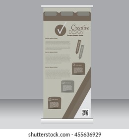 Roll up banner stand template. Abstract background for design,  business, education, advertisement. Blue color. Vector  illustration