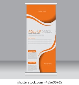 Roll up banner stand template. Abstract background for design,  business, education, advertisement. Orange color. Vector  illustration