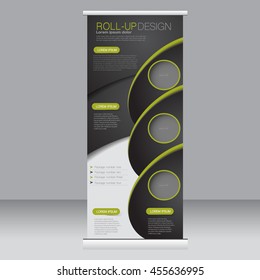 Roll up banner stand template. Abstract background for design,  business, education, advertisement. Black and green color. Vector  illustration
