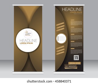 Roll up banner stand template. Abstract background for design,  business, education, advertisement. Brown color. Vector  illustration.