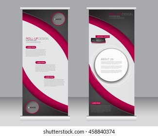 Roll up banner stand template. Abstract background for design,  business, education, advertisement. Black and red color. Vector  illustration.
