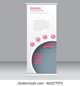 Roll up banner stand template. Abstract background for design,  business, education, advertisement. Pink and grey color. Vector  illustration