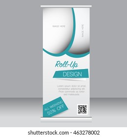 Roll up banner stand template. Abstract background for design,  business, education, advertisement. Green color. Vector  illustration
