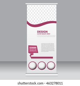 Roll up banner stand template. Abstract background for design,  business, education, advertisement. Red color. Vector  illustration