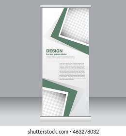 Roll up banner stand template. Abstract background for design,  business, education, advertisement. Green color. Vector  illustration