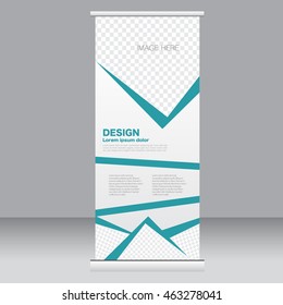 Roll up banner stand template. Abstract background for design,  business, education, advertisement. Green color. Vector  illustration