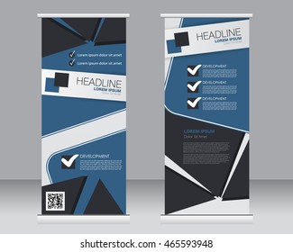 Roll up banner stand template. Abstract background for design,  business, education, advertisement.  Blue color. Vector  illustration.