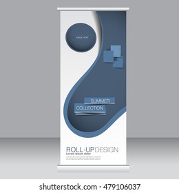 Roll up banner stand template. Abstract background for design,  business, education, advertisement. Blue color. Vector  illustration.