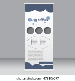 Roll up banner stand template. Abstract background for design,  business, education, advertisement. Blue color. Vector  illustration.