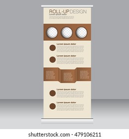 Roll up banner stand template. Abstract background for design,  business, education, advertisement. Brown color. Vector  illustration.
