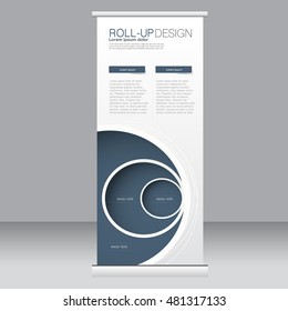 Roll up banner stand template. Abstract background for design,  business, education, advertisement. Blue color. Vector  illustration.