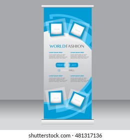 Roll Up Banner Stand Template. Abstract Background For Design,  Business, Education, Advertisement. Blue Color. Vector  Illustration.