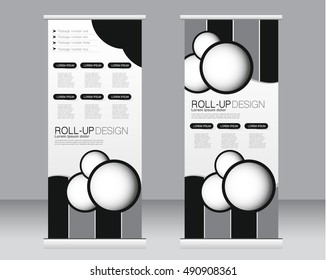 Roll up banner stand template. Abstract background for design,  business, education, advertisement.  Black and white color. Vector  illustration.