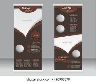 Roll up banner stand template. Abstract background for design,  business, education, advertisement.  Brown color. Vector  illustration.