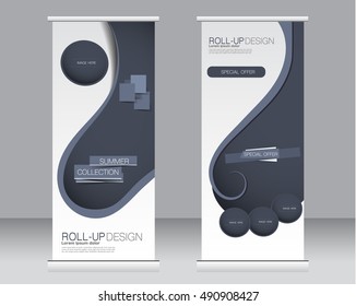 Roll up banner stand template. Abstract background for design,  business, education, advertisement.  Blue color. Vector  illustration.