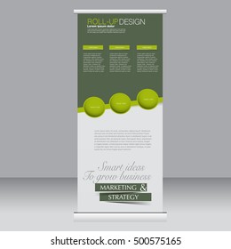 Roll up banner stand template. Abstract background for design,  business, education, advertisement. Green color. Vector  illustration.