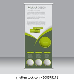 Roll up banner stand template. Abstract background for design,  business, education, advertisement. Green color. Vector  illustration.