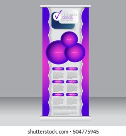 Roll up banner stand template. Abstract background for design,  business, education, advertisement. Pink and purple color. Vector  illustration
