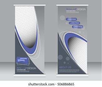 Modelo de suporte de banner de acúmulo. Fundo abstrato para design, negócios, educação, publicidade.  Cor azul. Ilustração vetorial.