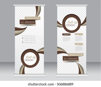 Roll up banner stand template. Abstract background for design,  business, education, advertisement.  Brown color. Vector  illustration.