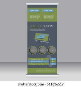 Roll up banner stand template. Abstract background for design,  business, education, advertisement. Vector  illustration.