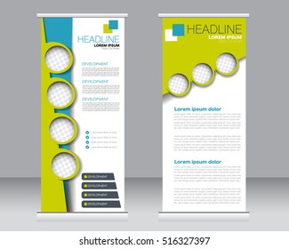 Roll up banner stand template. Abstract background for design,  business, education, advertisement.  Vector  illustration.