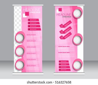 Roll up banner stand template. Abstract background for design,  business, education, advertisement.  Vector  illustration