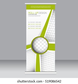 Roll up banner stand template. Abstract background for design,  business, education, advertisement. Vector  illustration. Green color