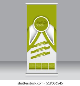 Roll up banner stand template. Abstract background for design,  business, education, advertisement. Vector  illustration. Green color
