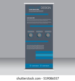 Roll up banner stand template. Abstract background for design,  business, education, advertisement. Vector  illustration. Blue and grey color
