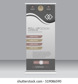 Roll up banner stand template. Abstract background for design,  business, education, advertisement. Vector  illustration. Grey color