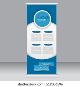 Roll up banner stand template. Abstract background for design,  business, education, advertisement. Vector  illustration. Blue color