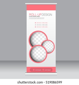 Roll up banner stand template. Abstract background for design,  business, education, advertisement. Vector  illustration. Orange color