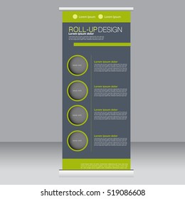 Roll up banner stand template. Abstract background for design,  business, education, advertisement. Vector  illustration. Green and grey color
