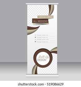 Roll up banner stand template. Abstract background for design,  business, education, advertisement. Vector  illustration. Brown color