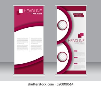 Roll up banner stand template. Abstract background for design,  business, education, advertisement.  Vector  illustration. Pink color.