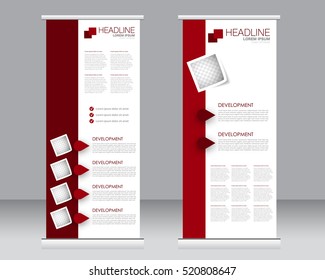 Roll up banner stand template. Abstract background for design,  business, education, advertisement.  Vector  illustration. Red color.