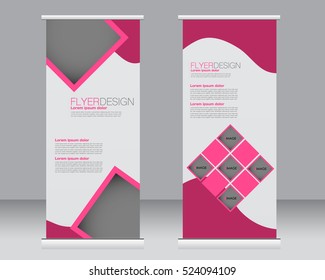 Roll up banner stand template. Abstract background for design,  business, education, advertisement.  Vector  illustration. Pink color.