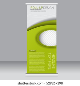 Roll up banner stand template. Abstract background for design,  business, education, advertisement. Green color. Vector  illustration.