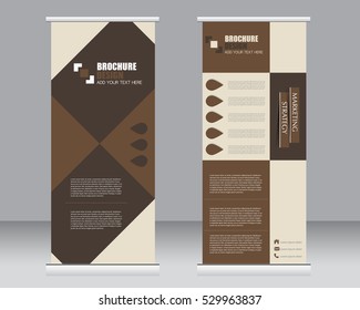 Roll up banner stand template. Abstract background for design,  business, education, advertisement.  Brown color. Vector  illustration.
