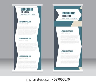 Roll up banner stand template. Abstract background for design,  business, education, advertisement.  Vector  illustration. Blue color