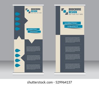 Roll up banner stand template. Abstract background for design,  business, education, advertisement.  Vector  illustration. Blue color