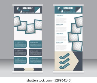 Roll up banner stand template. Abstract background for design,  business, education, advertisement.  Vector  illustration. Blue color