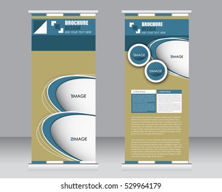 Roll up banner stand template. Abstract background for design,  business, education, advertisement.  Blue and green color. Vector  illustration.