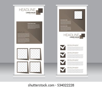 Roll up banner stand template. Abstract background for design,  business, education, advertisement.  Vector  illustration.  Brown color