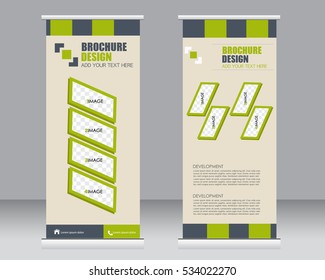 Roll up banner stand template. Abstract background for design,  business, education, advertisement.  Vector  illustration. Green color
